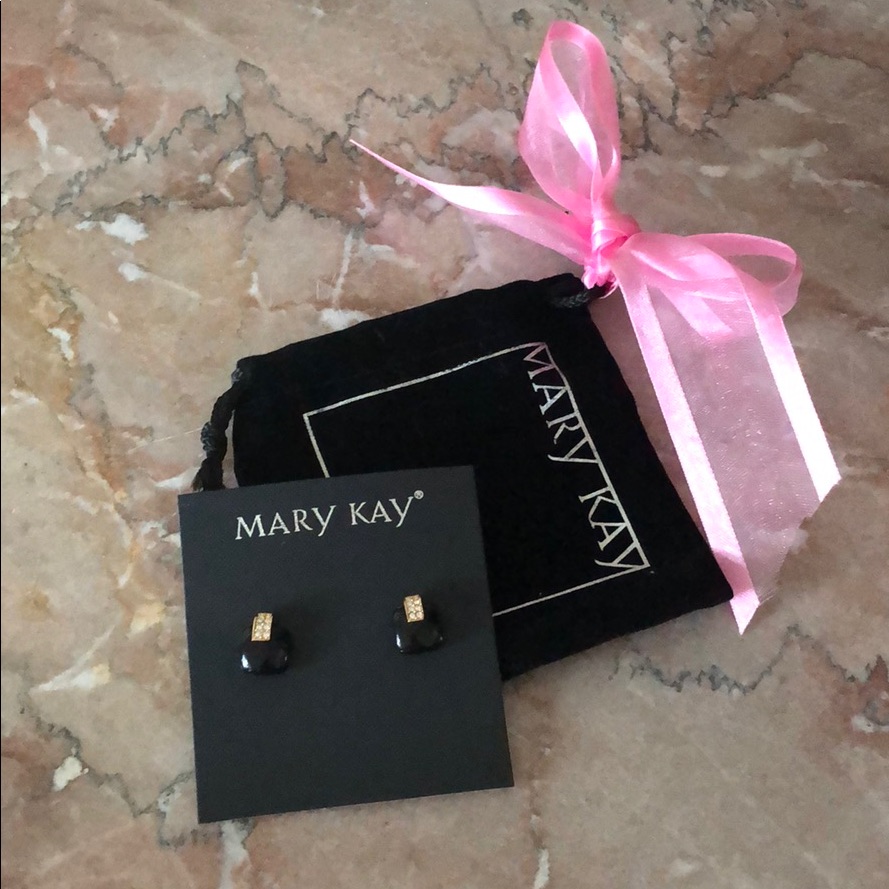New Mary Kay Black And Gold Rhinestone Earrings